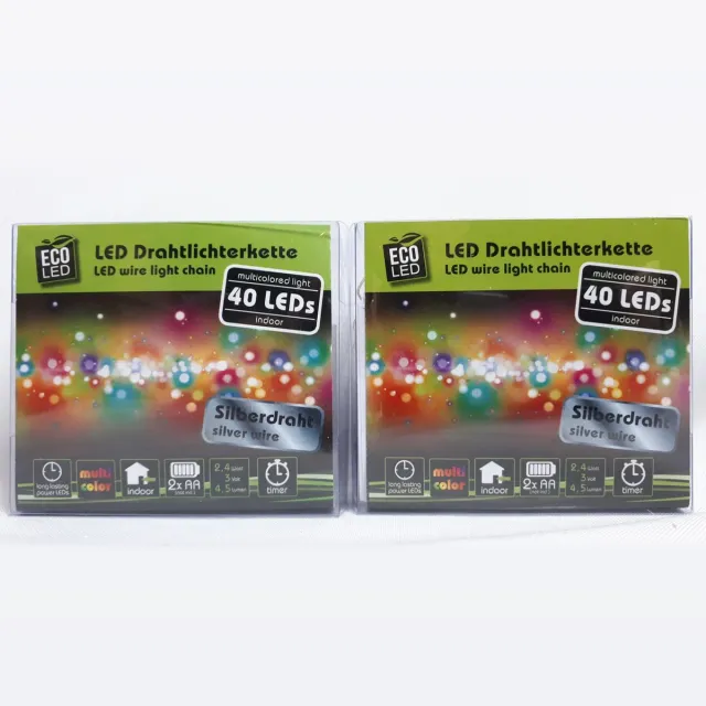 Eco-Led Led draad verlichting - 40 LEDS - 4,2 meter - Multi Color - Kerstverlichting - Werkt op batterij - Voor binnen - Timer - Voordeel set van 2 stuks