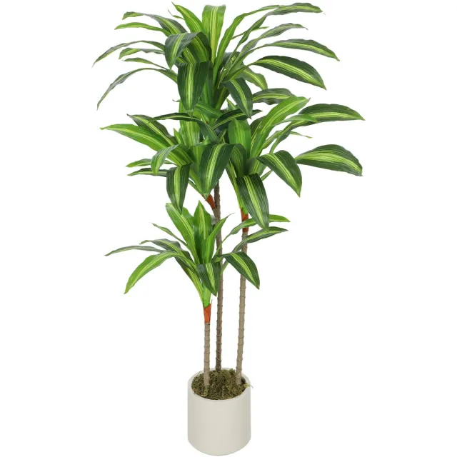 Homcom Kunstplant Dracaena met witte pot - Kunstboom - Kamerplant - Groen