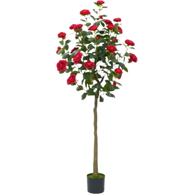 Happiq Kunstmatige Camellia Boom 150 cm - Kunstplant - Realistische Bloemenplant in Pot Groen