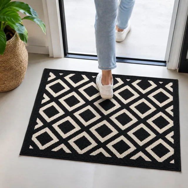 ZoeZo Design ZoeZo Deurmat 60 x 90 cm - Anti-slip Schoonloopmat voor Binnen - Droogloopmat - Geometrisch - Zwart