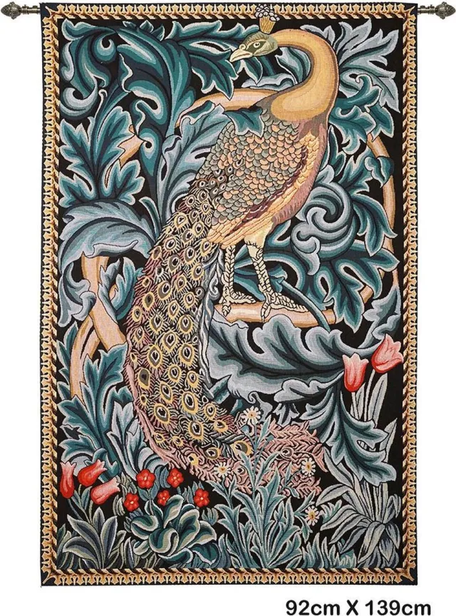 Signare Wandkleed - Wandtapijt - Gobelinstof - Peacock - Pauw - William Morris - 92 x 139 cm Groen