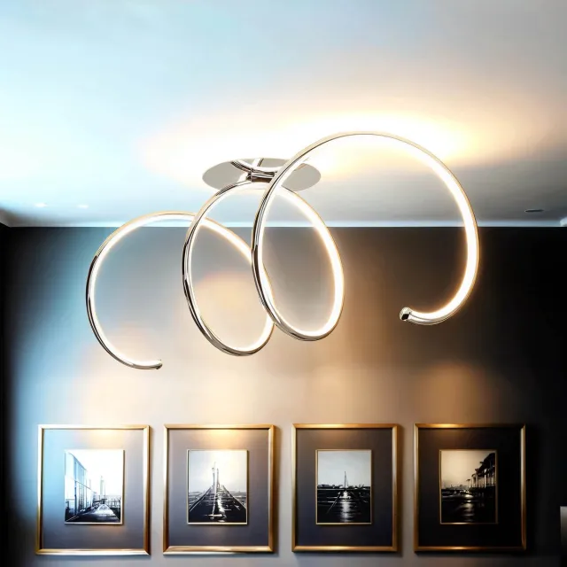 Licht Erlebnisse Licht-Erlebnisse - Unique - LED - Plafonnière - 3000K - 2300lm - Dimbaar - van - Metaal - in - Chrom