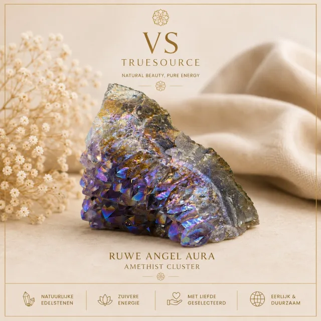 VS TrueSource Ruwe Angel Aura 4–7 cm – Regenboogkleurig Kristal – Decoratieve Edelsteen – Uniek Natuurstuk mutli