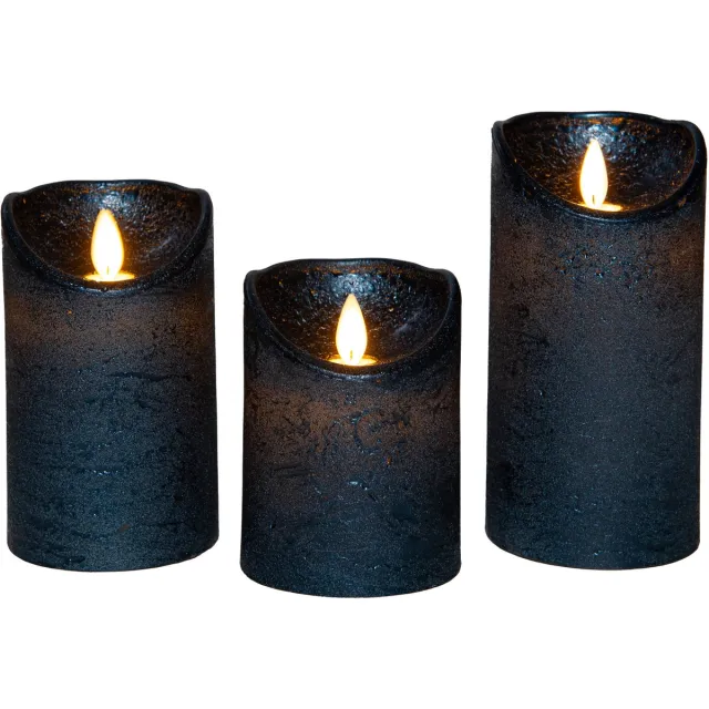 Anna's Collection Anna Collection LED stompkaarsen - 3x stuks - metallic blauw - stompkaarsen - kerstartikelen Donkerblauw