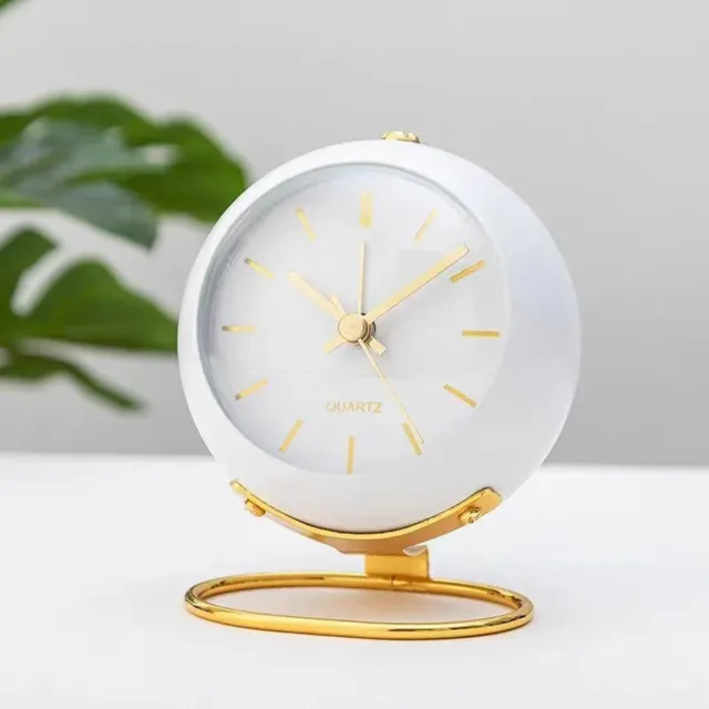 WiseGoods Premium Retro Wekker - Niet-Tikkende Slaapkamer Klok - Met Nachtlamp - Wekkers - Klokken - Nachtlampje - Wit 10.5CM