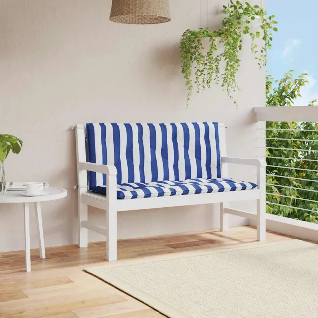vidaXL Tuinbankkussens 2 st gestreept 120x50x7 cm stof wit en blauw
