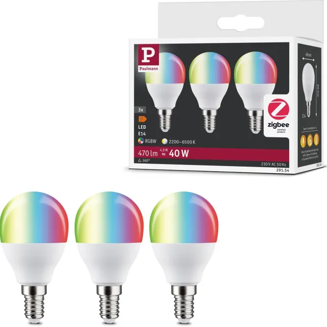 Paulmann Standaard 230 V Smart Home Zigbee 3.0 LED-kogellamp E14 3x470lm 3x5W RGBW+ dimbaar Mat