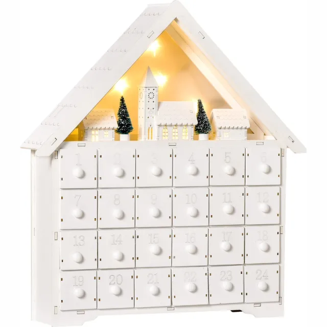 Homcom Kerstadventskalender - LED-Verlichting - Klein Dorp weiß