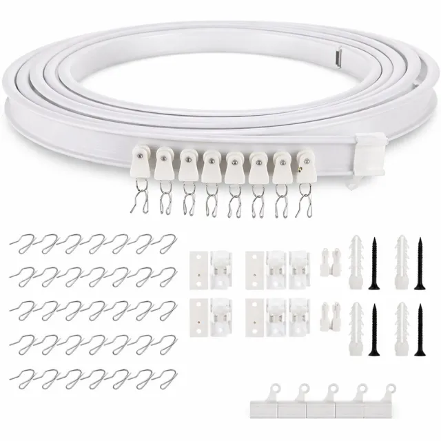 BOECK Flexibele Gordijnrails 4 Meter – Buigbare Plafondrail – Complete Set incl. Haken & Beugels – Geschikt voor Hoeken & Erkers – Wit - BOECK