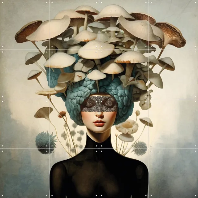IXXI Hello October, Mirjam Duizendstra - 80 x 80 cm - Grote wanddecoratie en posters - Surrealisme, Illustraties, Digitale Kunst, Woonkamer Blauw