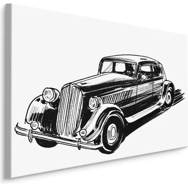 karo-art Schilderij - Geschetste Oldtimer (print op canvas), zwart-wit, 4 maten, wanddecoratie Multikleur