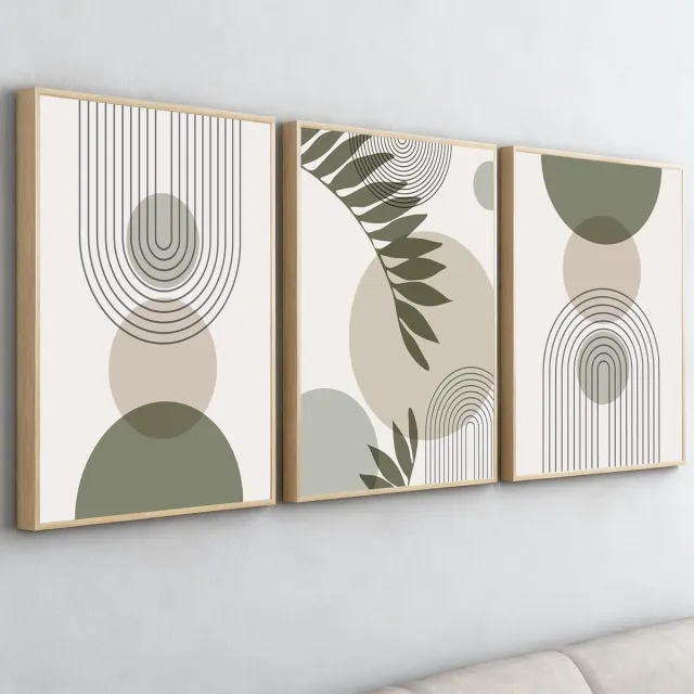 Unyqoos Set van 3 moderne canvas wanddecoraties met boho en abstracte kunst groen
