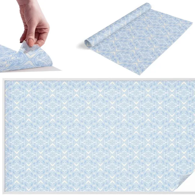 TULUP Raamfolie Anti inkijk - Bloemenornament Melkglas Folie - 200x116 cm - Blauw Anti inkijk Raamfolie Glas in Lood - Zonwerende Raamfolie - Voor de slaapkamer, woonkamer en hal. - Privacy Folie Raam Glas in Lood Blauw - Bloemenornament
