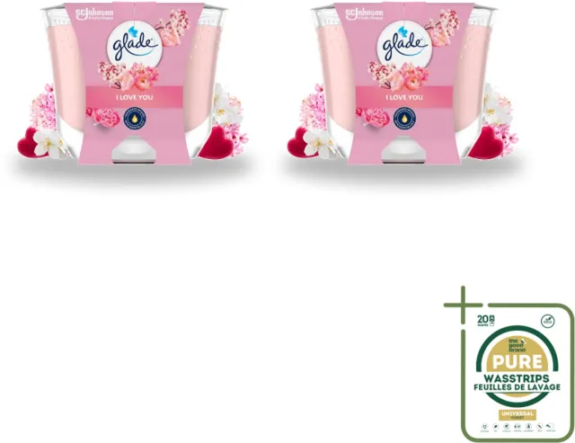 Glade 2 x Glade - Geurkaars I Love You - 100% Raapzaadwas - 204 g - Wasstrips - Geurkaars I Love You - Geurkaars - Geur - Bloemige Geur - Liefde roze