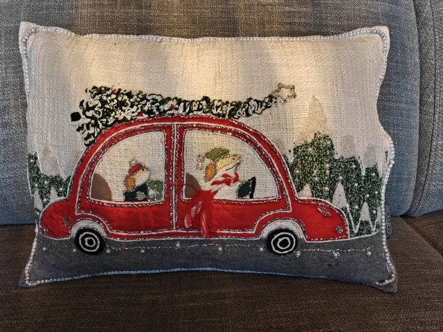 Colmore kerstkussen-sierkussen - X-mass car - kerstauto - Colmore - Kerst - decoratie - kralen - glimmen multi