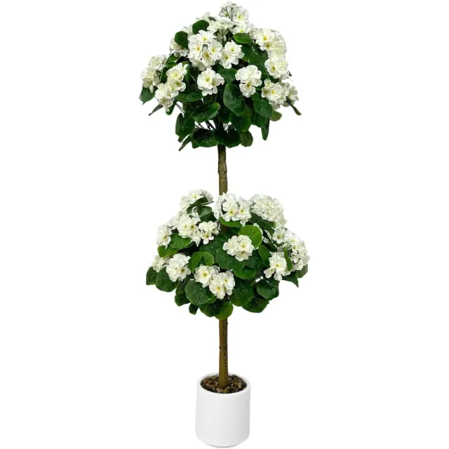 HOERFURIY Kunstgeranium-vormsnoeiboom - 4ft realistische kunstbloemenboom - zijden geraniumbloemen - 120 cm - wit
