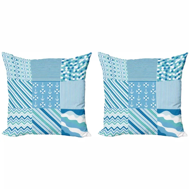 ABAKUHAUS Nautische Kussenhoes – 2x50x50 – Dubbelzijdig bedrukt – Teal Turkoois Blauw