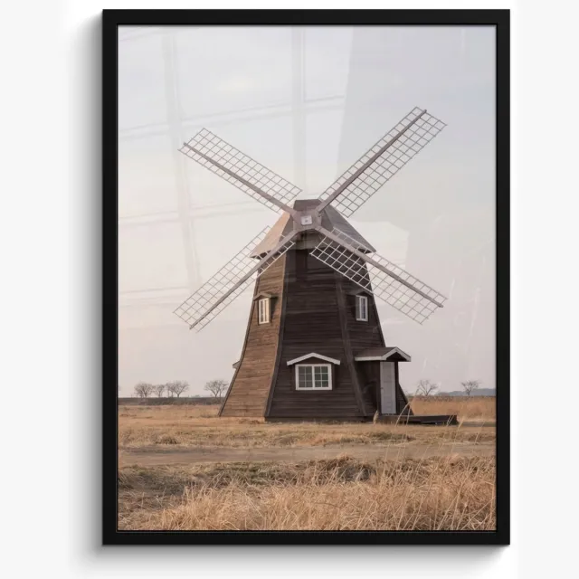FrameYourWall Poster in lijst - Fotolijst 50x70 cm - Posters - Windmolens - Landschap - Veld - Posterlijst zwart - Decoratie - Wanddecoratie woonkamer - Muurdecoratie slaapkamer