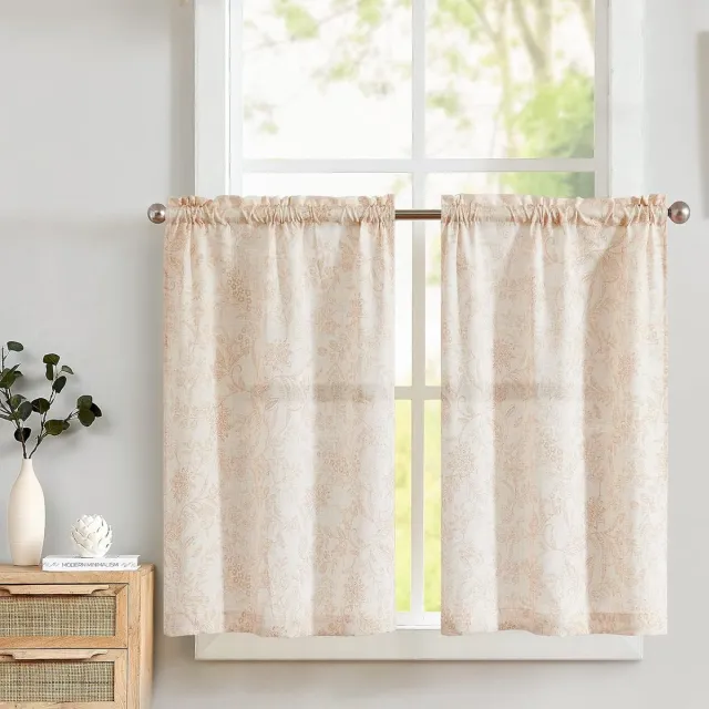 Ibenzoa Gordijnpaneel Set van Twee met Levendige Bloemdecoratie – Geschikt voor Diverse Interieurs beige