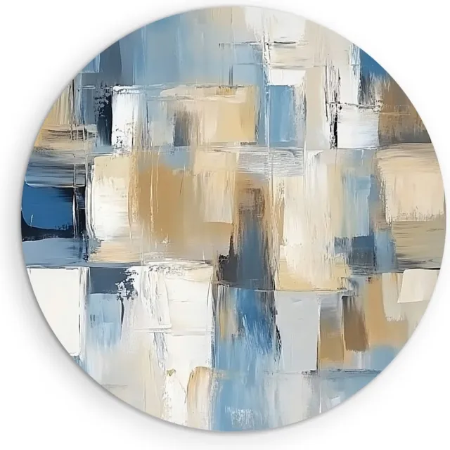 Saammp Muurcirkel Hout - Blauw gestreept - Abstract kunstwerk - Ø 60 - Wandcirkel - Wanddecoratie Cirkel - Muurdecoratie Woonkamer - Slaapkamer decoratie - Rond Schilderij