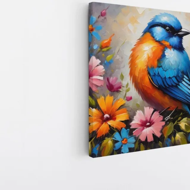 Saammp Canvas Schilderij - Abstracte Vogel - Dieren - Bloemen - 20x20 - Foto op canvas - Wanddecoratie - muurdecoratie Woonkamer - Slaapkamer decoratie - Canvas Print Multicolor