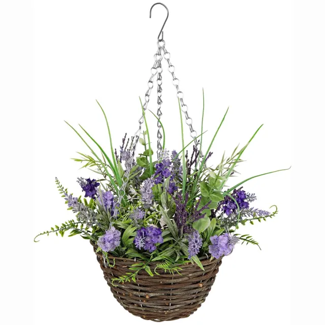 Unyqoos ® Kunstzinnige Lavendel Hangerplanten in Decoratief Gevlochten Mandje voor Huiselijke Sfeer