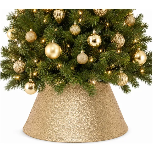 Decoris Kerstboomrok - goud glitters - 56 x 32 cm - voor kerstboom 180 cm - polyester Goudkleurig