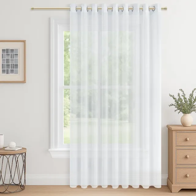 Unyqoos Transparante witte voile gordijnen met ringen voor grote ramen, 300x225 cm
