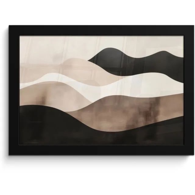 FrameYourWall Poster in lijst - Fotolijst 30x20 cm - Posters - Abstract - Landschap - Golven - Crèmekleur - Posterlijst zwart - Decoratie - Wanddecoratie woonkamer - Muurdecoratie slaapkamer Golven - Abstract - Crèmekleur