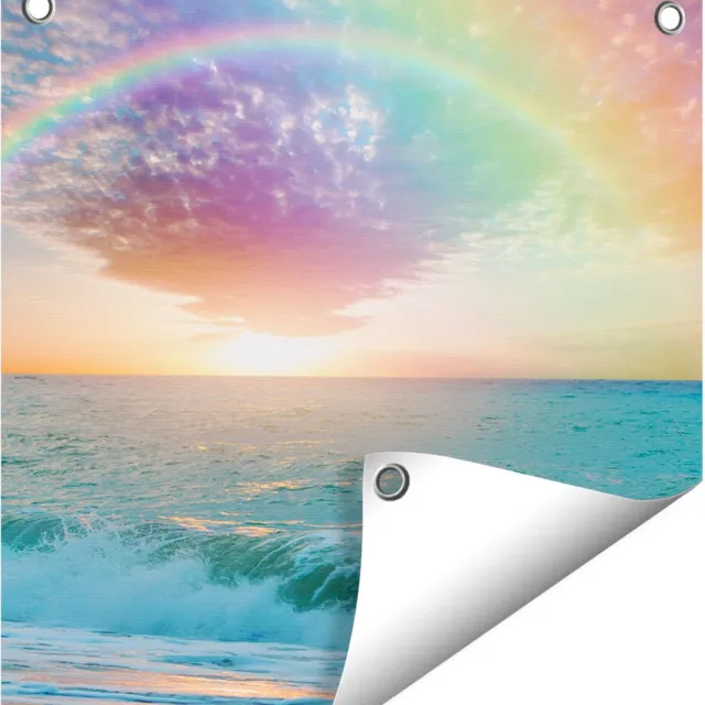 Gards Tuinposter Regenboog in het Water bij het Strand - 40x40 cm - Tuindoek - Tuindecoratie - Wanddecoratie buiten - Tuinschilderij Multikleur