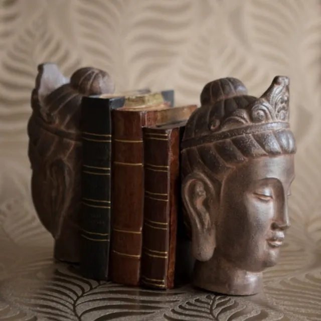 A&S Estates Set van 2 boeksteunen - hoofd Boeddha / boekenhouder buddha / boekensteun grijs