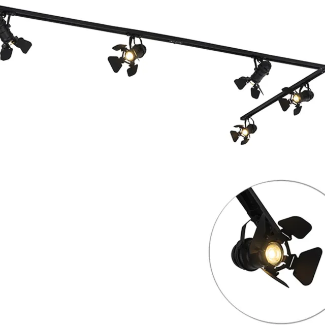 QAZQA movie - Moderne Spot railsysteem verlichting, railverlichting geschikt voor led - 5 lichts - L 300 cm - Zwart - Woonkamer | Slaapkamer | Keuken