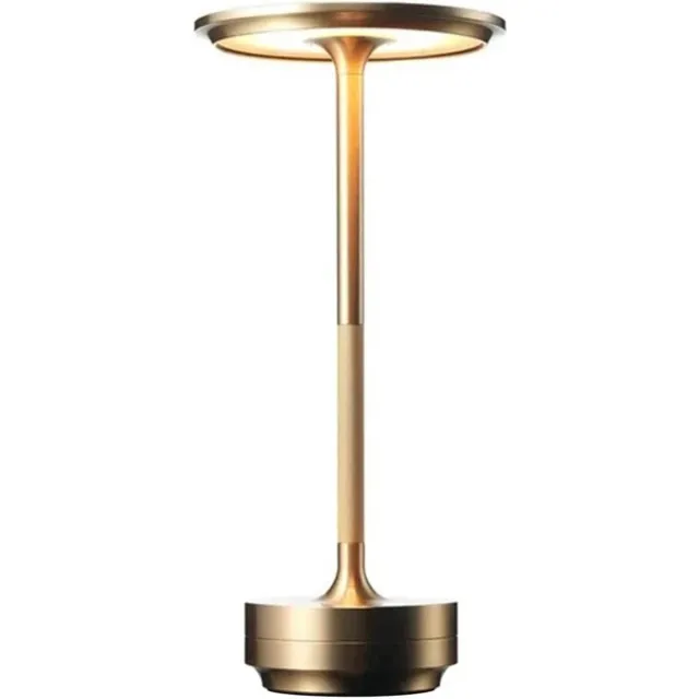 KZQ Oplaadbare LED Tafellamp, USB-C, 1800 mAh Dimbare Waterproof Draadloze Sfeerlamp met Touch Bediening, oplaadbare ronde metalen lamp met aanraakbediening, Woonkamer, Restaurant en Bar, goud