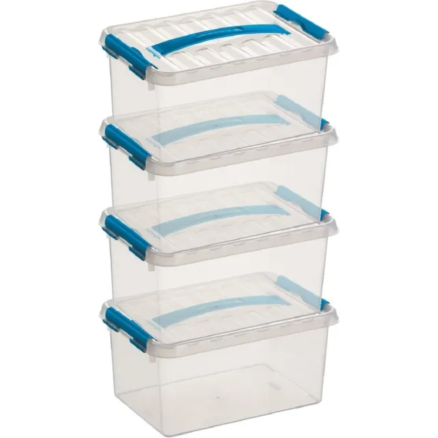 Sunware 12x sunware q-line opberg box/opbergdoos - 6 liter - 30 x 20 x 14 cm - kunststof - opslagbox - transparant/blauw