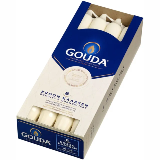Gouda kroonkaarsen ivoor / creme 1 doos met 8 dinerkaarsen