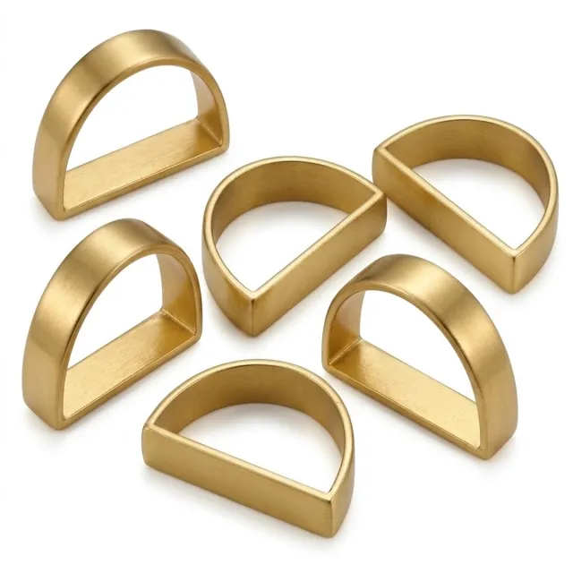 NUVEX Goudkleurige servetringen set van 6 – D vorm servethouder ringen – metalen servet houders met geometrisch ontwerp – tafelaccessoires voor diner feest horeca bruiloft en tafeldecoratie
