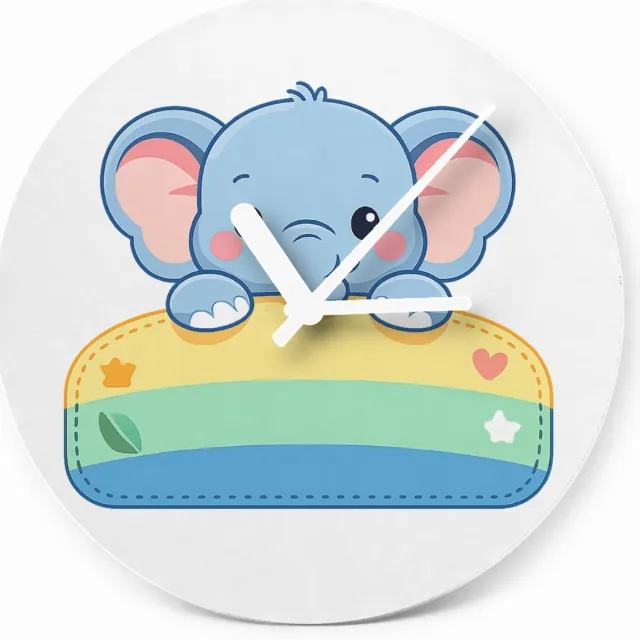 Mr Cadeautjes Glazen klok Ø 20 - design Een vrolijke dier-mascotte die half uit een naamplaatje stee | cadeau Wit