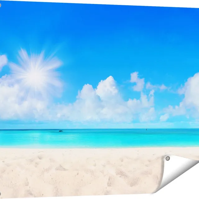Gards Tuinposter Strand en Zee met Helder Witte Zand - 100x80 cm - Tuindoek - Tuindecoratie - Wanddecoratie buiten - Tuinschilderij Multikleur
