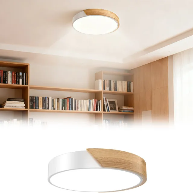 Aufun LED Plafondlamp Van Hout - 48W - Koel Wit 6000-6500K - Moderne Keukenlamp Voor Woonkamer, Slaapkamer, Eetkamer, Gang, Kelder, Balkon - Wit - 30cm Wit 1