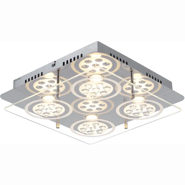 ESTO LED-plafondlamp, plafondverlichting, woonkamerlamp, kristaloptiek, zilverkleurig metaal, H 8 cm