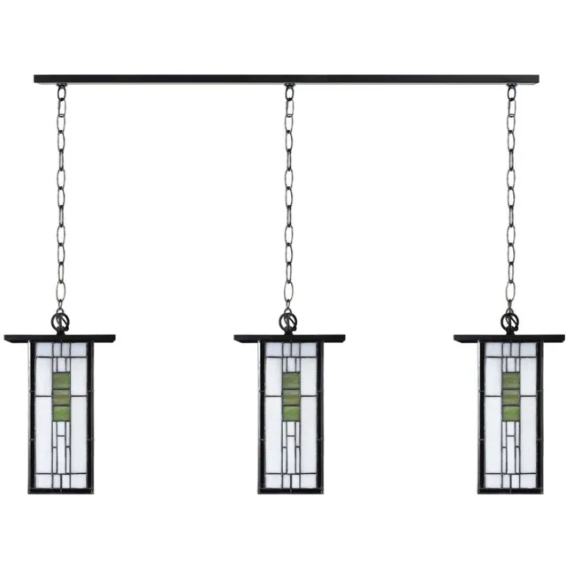 Coloured by Art 3 x Tiffany So Long Frank Lloyd Wright met ketting lampen aan plafondbalk - Art Deco Trade Lichtgroen