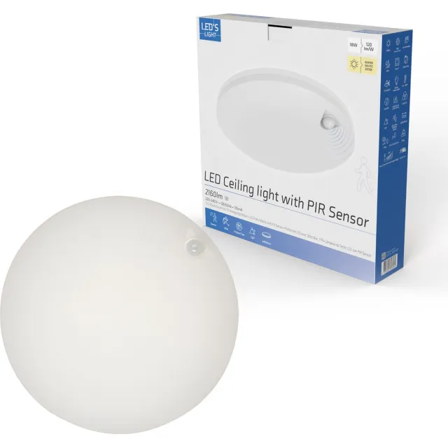 LED's light by Shada LED's Light Plafondlamp met Sensor 2100 - Bewegingsdetectie - 18W - Ø 30 cm - Plafondlampen - Plafond lamp - Plafonniere - Plafonnieres - Plafoniere badkamer Wit