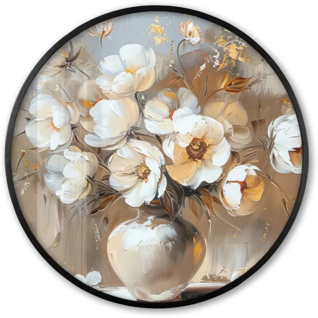 FrameYourWall Poster in lijst Rond - Fotolijst 80x80 cm - Posters - Vaas - Bloemen - Kunst - Goud - Ronde posterlijst zwart - Decoratie - Wanddecoratie woonkamer - Muurdecoratie slaapkamer