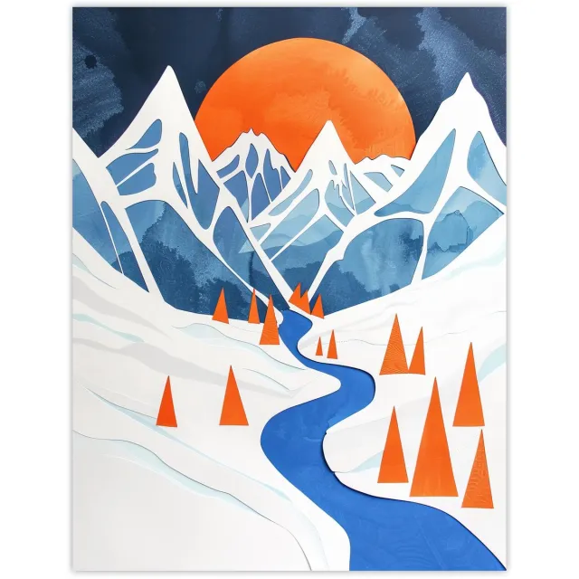 Unyqoos Grote muurkunst poster met abstract winterlandschap in luxe kunstpapier meerdere