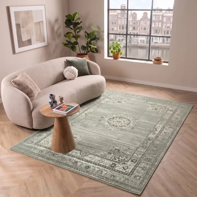 flycarpets Antico Vintage Vloerkleed - Mintgroen - Laagpolig Tapijt Woonkamer - 200x300 cm