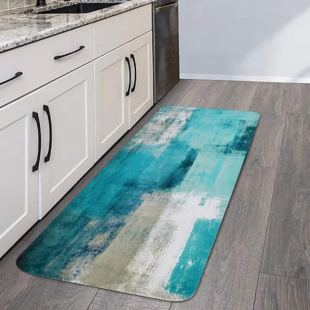 Yugarlibi Vloerkleed Hal Modern Keukentapijt Wasbaar Zacht Laagpolig Antislip Keukenloper Vuilafstotend voor Keuken Woonkamer Slaapkamer Binnen Buiten Balkon Turquoise Grijs blauw