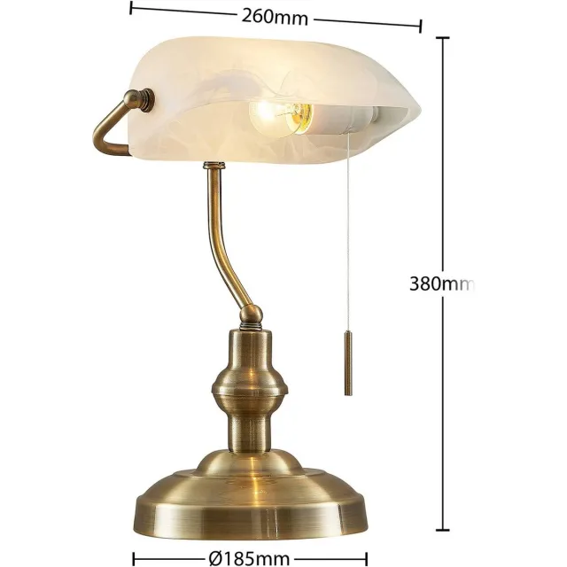 Lindby bureaulamp - 1licht - staal, glas - H: 38.5 cm - E27 - brons, opaalwit