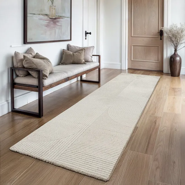 the carpet Everest - modern kortpolig vloerkleed met Panglao-design, hoog-laag 3D-effect, hoge pooldichtheid, zacht en comfortabel – voor woonkamer of slaapkamer, beige, 80 x 300 cm