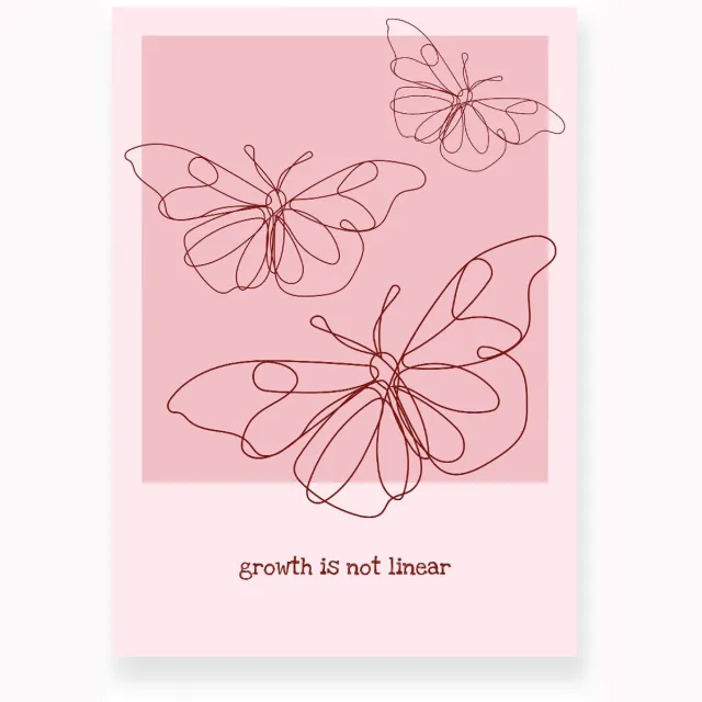 Yisual Aluminium plaat 20x30 cm - Poster - Vlinders - Lijntekening - Roze - Motivation - Natuur - Muurdecoratie - Wanddecoratie