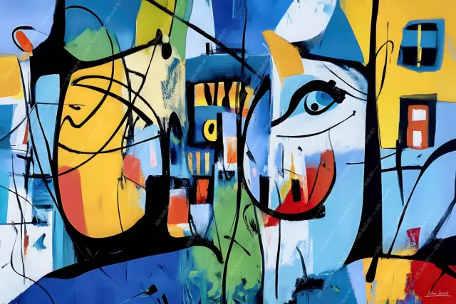 John Joseb Art (Glas) 60x40 | Abstracte kunst in Herman Brood stijl, kleurrijk | geometrisch, rood, geel, groen, blauw, modern | Foto-schilderij-glasschilderij-acrylglas-acrylaat-wanddecoratie Acrylglas, dikte 5 mm